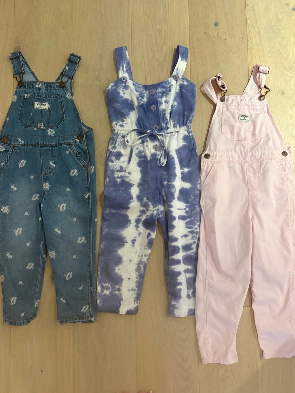 Overall Trio - OshKosh B'gosh Tie-Dye Blue Macrae Skye & Pink Overalls girls 3-5